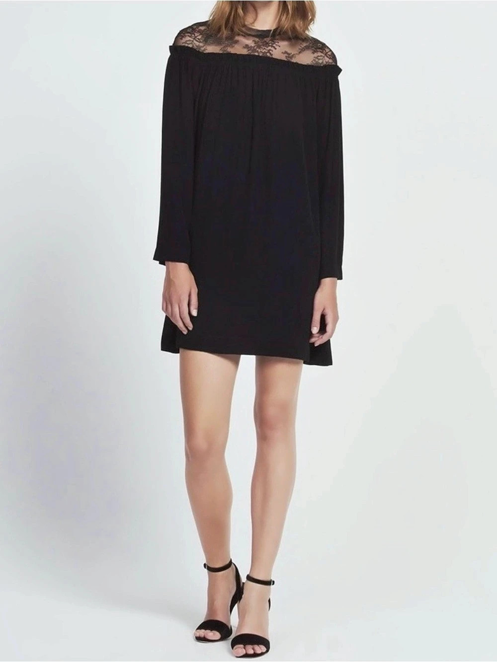 Sandro Lace Yoke Mini Dress in Black Size Small NWT